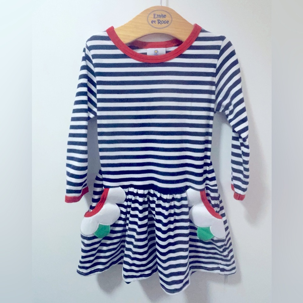Florence Eiseman Stripe Knit Dress With Flower pockets in 3T